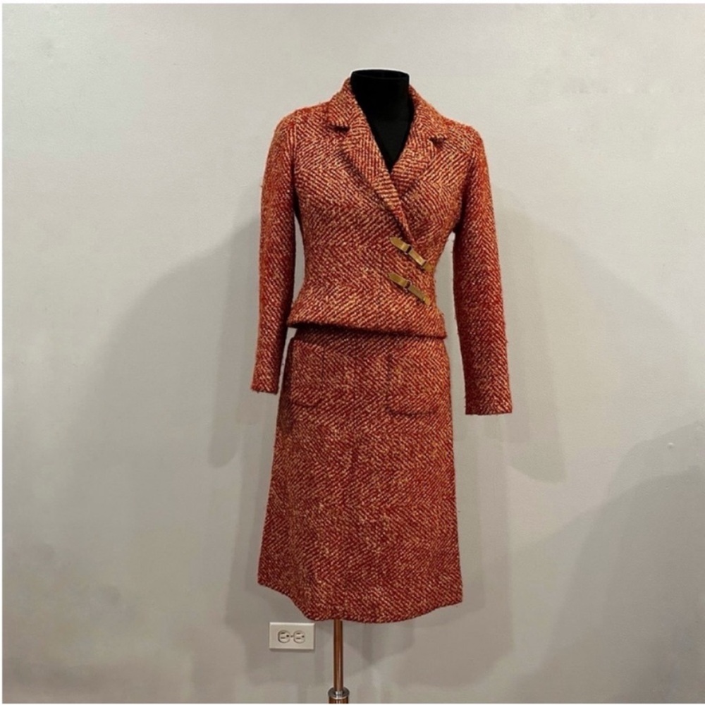 Chanel Vintage VTG Metallic Speckle Tweed Set 36